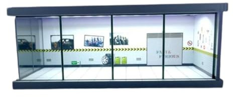 Sharplace 1:64 Parkplatz-LED-Vitrine, LED-Leuchten, Modellauto-Vitrine, Hintergrund, Druckguss-Autovitrine für Modellautos, Mini-Puppen