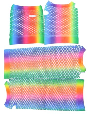 Sarini Guantes De Rejilla Sin Dedos De Arco Iris,Guantes Sin Dedos, De Orgullo Longitud De La Muñeca Guantes De Neón De Malla Elástica Accesorios De Disfraces De Fiesta De Cosplay