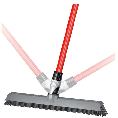 Escoba giratoria de goma de silicona 2 en 1 para eliminar el pelo de mascotas, mango largo