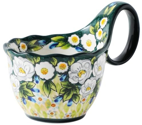 ALMA 2025 Updated 18oz Soup Bowl Microwave Safe,Floral Green Soup Bowl with Loop Handle,Unique Cereal Bowl for Soup,Yogurt,Snack,Chip,Stew,Ice cream-Country Jasmine Theme