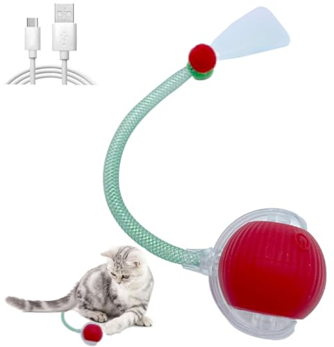 Interaktives Katzenball Spielzeug, Katzenspielzeug Elektrisch, 360° Automatisch Hundeball Elektrisch, Katzenball mit LED-Licht, Interaktives Katzenspielzeug mit Libellenschwanz Unregelmäßige Bewegung