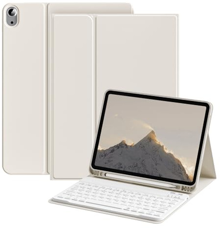 zoyu Hülle mit Tastatur Für iPad 11 Generation (A16) 11 Zoll 2025/10 Generation 10.9 Zoll 2022, Mit Magnetisch Abnehmbarer Tastatur und Flip-Stand-Cover, QWERTZ Layout, Weiß