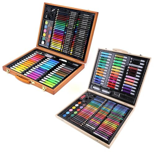 YAOGUI Juego de 150 piezas de pintura de dibujo de artista portátil de madera para estuche con lápices de colores pastel al óleo