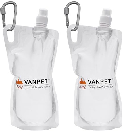 VANPET Faltbare Wasserflaschen, 1 l, BPA-freie Kunststoffflaschen, wiederverwendbare Trinkbeutel, faltbare Rucksack-Wasserflasche für Reisen, Camping, Wandern (2er-Pack)