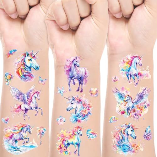 Einhorn Tattoos Mädchen,12 Blätter Glitzer Tattoo Set Kinder, Einhorn Geschenk Geburtstagsdeko Mitgebsel Kindergeburtstag Adventskalender Kinder Weihnachtsgeschenke Give Aways Weihnachten