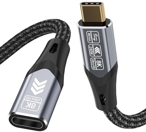 HOTUTUKI USB-C-Verlängerungskabel, kurz, 5 m, kompatibel mit Thunderbolt 4 Verlängerungskabel, Hochgeschwindigkeits-40 Gbit/s, Datenübertragung, USB-C-Stecker auf Buchse, 8K-Display/Video, 240 W, für