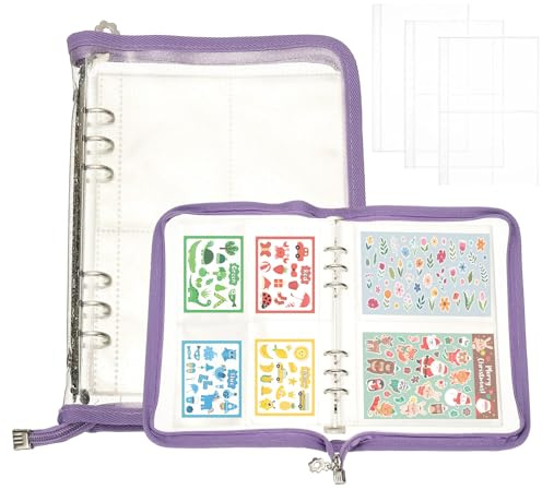 PATIKIL Sticker Organizer Binder, Reusable A5 Sticker Album Collecting Book Glitter Cover Zipper Binder with 220 Pocket, Purple