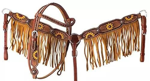 EQUIEMPRESS Western-Leder-Set mit handgefertigtem Kopfstück und Vorderzeug mit Zügeln. /Size-Full,Cob,Pony AZ-05 (Cob)