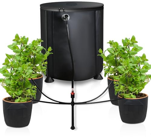 Automatische Bewässerungssystem Indoor 50L - 2 Wochen Autonomie 360° Sprinkler mit IPX8 Wasserdicht Pumpe für Garten/Balkon/Zimmerpflanzen (inkl 4 Pflanzentaschen)