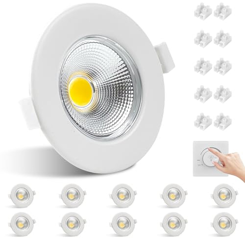 Allesgute 10X Recessed Ceiling Lights Dimmable 10W Ultra Slim COB Downlights for Ceiling Cool White 850lm Round White Down Lights for Bedroom, Cutout ø65-88mm