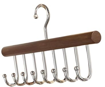 rockible Perchero de Madera para Colgar Cinturones Y Corbatas, Giratorio 360 Grados, Estable, con 8 Ganchos para Camisetas, Bufandas Y Cinturones.