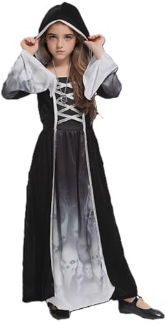 NebulaGlam Costume da Grim Reaper Ragazza, Grim Reaper con Collana Giocattolo a Forma di Falce per Costume da Strega per Feste di Halloween
