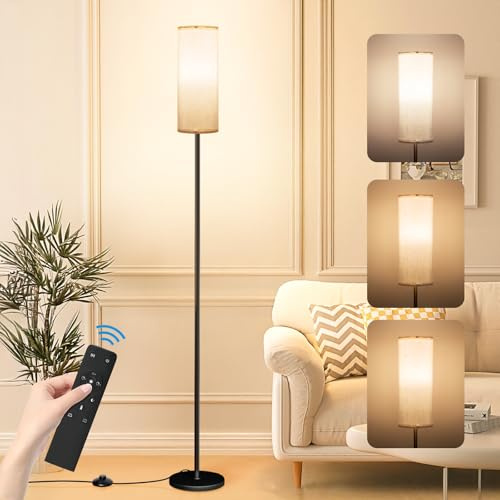 Lampadaire Sur Pied Salon: Lampe Sur Pied avec Télécommande& Contrôle par APP, Lampe Dimmable avec une Ampoule,3 Températures de Couleur, Luminaires Intérieur pour Chambre, Lecture, Bureau (Noire)