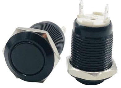 Powice 2X 12mm Wasserdicht Schalter, 12V Wasserdicht Momentaner Zurücksetzen Schalter,Druckschalter,Taster 1A/6V/12V/24V Geeignet für Hupen, Autoklingeln, Autos usw mit Draht (Flacher Kopf) Schwarz