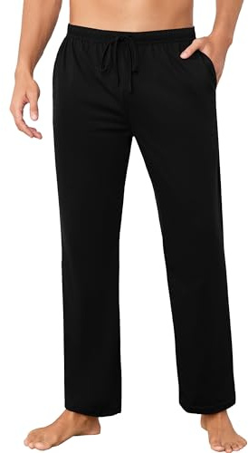 Lovasy Pantaloni del Pigiama Uomo Caldi e Lunghi a Quadri Morbidi Pantaloni da Notte con Tasche Abbigliamento da Notte per Casa Casual,A-Nero,M