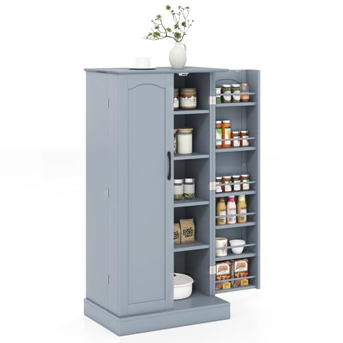 GIANTEX Credenza da cucina con 2 ante armadio da cucina moderno con 16 ripiani regolabili, dispositivo antiribaltamento per sala da pranzo, soggiorno(60 x 40 x 120 cm) (grigio)