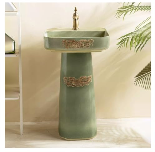 Lavabo De Pedestal Vintage Para Baño, Lavabo De Baño Con Grifo Y Desagüe Combinados, Resistente A Rayones, Para Interior Y Exterior(Set 2)