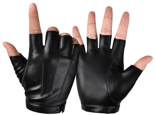 XXHUO Black Fingerless Gloves, Driving Leather Fingerless Gloves Mens Women Pu Faux Leather Half Finger Glove 1 Pair For Home Gym Cycling Mountaineering Teens Outdoor Sport Mittens Cosplay