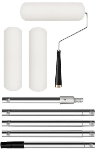 Lot de rouleaux de peinture télescopiques en acier inoxydable avec 3 têtes de brosse pour peinture murale et plafond