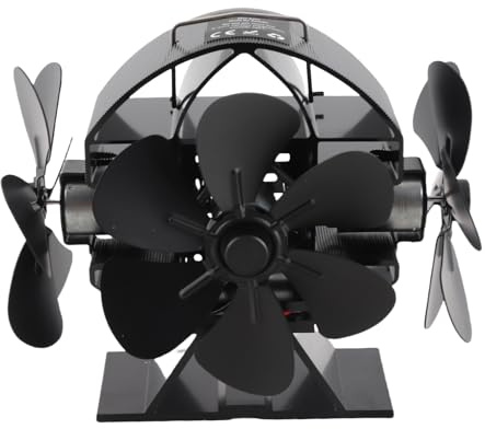 SALEYNABEA Ventilador de estufa de calor de 3 cabezales, ventilador de chimenea con aluminio de 18 aspas, ventilador de estufa de leña con soplado de 270 grados, eficiencia energética con