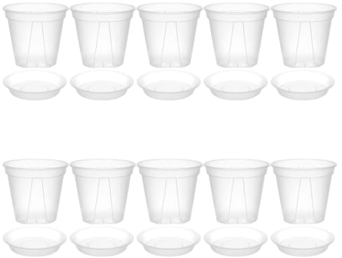 Angoily Lot de 10 Set de Pots Transparents en Plastique pour Orchidées avec Trou de Drainage et Plateau Pots Respirants à Enracinement Contrôlé Légers et Adaptés pour Intérieur et
