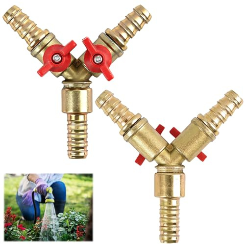 2 Stücke 3 Wege Schlauchverbinder, 2 Stück 3-Wege Schlauchverbinder 10 mm mit Kugelhahn, T-Schlauchanschluss aus Messing und Zinklegierung, Splitter für Luft, Wasser und Gas, Garten und Haushalt