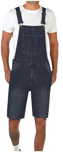 Men's Denim Overalls Shorts Summer Short Dungarees with Pockets Slim Fit Bib Shorts Adjustable Straps Workwear Casual Skinny Short Jeans Fashion Jumpsuit for Working Gardening