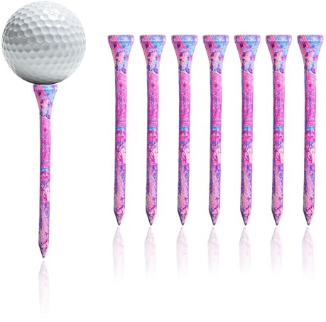 LONGHAO 8 Stück Bemalte Golftees aus Bambus 83mm, pink-lila