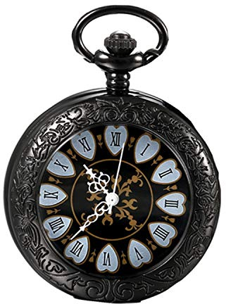 JewelryWe Retro Handaufzug Mechanische Taschenuhr Vintage Blumenmuster Römische Ziffern Uhr Taschenuhren mit Kette und Geschenkbox, Schwarz/Silber