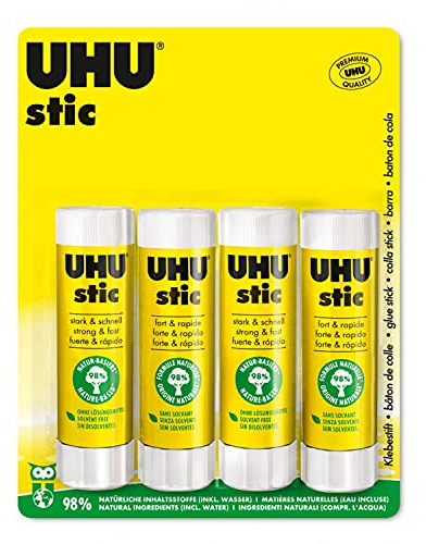 UHU Stick colla per bambini, sicura da usare per i lavoretti, adatta per la scuola, l'ufficio, l'università 4 x 40 g, Standard