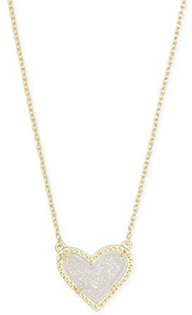 Kendra Scott Ari Heart Adjustable Length Pendant Necklace for Women, Fashion Jewelry, 14k Gold-Plated, Iridescent Drusy