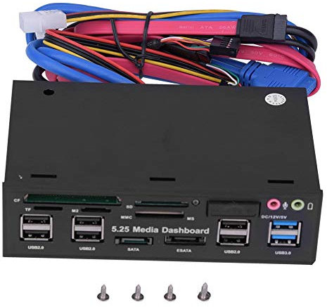 Lettore di schede multifunzione, Dashboard multimediale da 5,25 pollici, con hub USB 3.0/2.0, eSATA, porta di alimentazione a 4 pin, audio, supporta M2/TF/SD/MS/CF, lettore di schede multiple