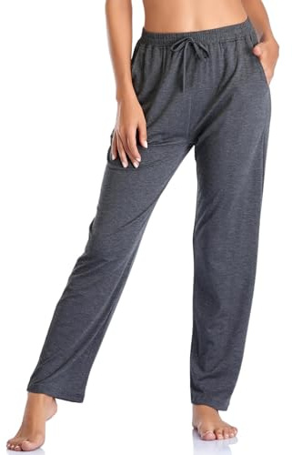 Envlon Women's Wide Leg Yoga Pants Comfy Casual Loose Lounge Pants High Waist Running Pants Lightweight Workout Pants with Pocket Dark Grey