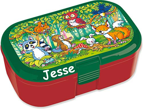 Lutz Mauder Lunchbox * Waldtiere Plus Wunschname * für Kinder | Brotdose mit Namensdruck | Vesperdose Schule Kindergarten Wald Tiere