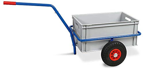 BRB Handwagen mit herausnehmbarem Kunststoffkasten 600x400x280 mm, grau, pannensichere Reifen, Tragkraft 200 kg