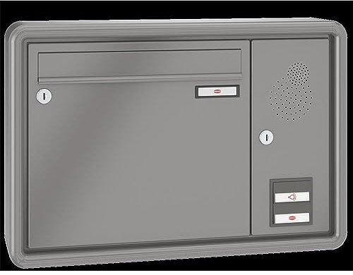 RENZ / RS2000 / Aufputz-Briefkastenanlage Wand-Briefkasten/RAL-Farbe 9007 Volumen 1/Sprechsieb rechts/Dein-Briefkasten.de