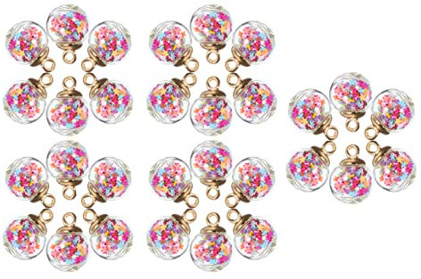 Toddmomy 30pcs Glass Ball Charms Mini Clear Globe Vial Pendant Christmas Tree Hanging Ornament with Shiny Star Beads for DIY Necklaces Earrings Craft Jewelry Making