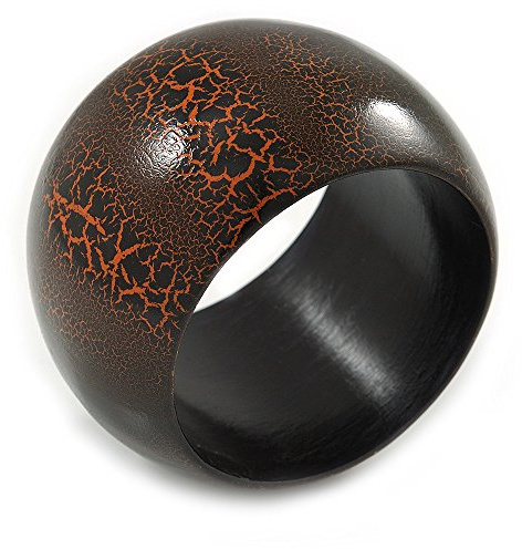 Avalaya Pulsera ancha y gruesa de madera con efecto agrietado (naranja/marrón), tamaño mediano, 20 cm de largo, talla única, Madera, No es una piedra preciosa