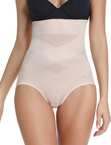 WOWENY Damen Bauchweg Unterhose Shapewear Damen Miederhose Light Control Hohe Taille Miederslip Figurformende Unterwäsche stark formend für Kleid/Hose/Leggings/Rock，Beige,XL