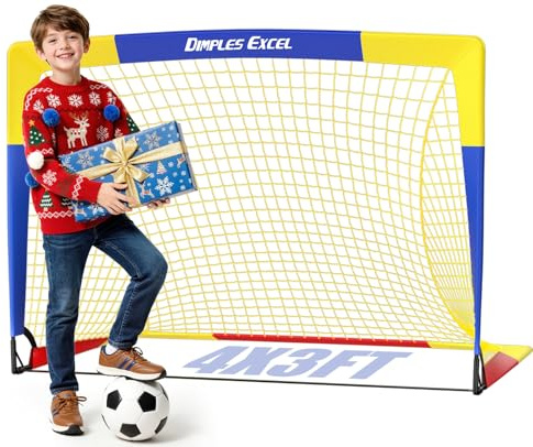 Dimples Excel Pop-Up Fußballtor – Faltbar für Kinder | 1 Tor 120x90 cm | Farbe: Blau Gelb | Für Garten, Training & als Geschenk geeignet