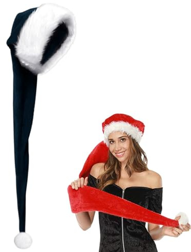 Mienocol Lang Weihnachtsmütze für Erwachsene,Marineblau Santa Mütze mit Plüsch Rand Bequemes Dicker Klassischer nikolaus mütze aus Samt Weihnachtsmann-Kostümzubehör für festliche Partys im neuen Jahr