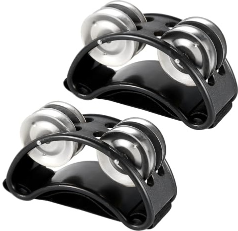 2 Stück Fußtambourin, Fuß-Shaker Percussion-Pedal Fußtrommel mit Stahl-Glöckchen Percussion Instrumente Zubehör für Konzerte Party Trommel- und Gitarrenspiel (Silber)