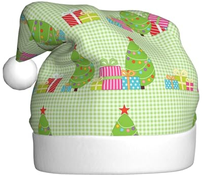 ZORIN Weihnachtsmütze Weihnachtsmützen Weihnachtsbaum Grün Plaid Unisex Komfort Plüsch Für Xmas Neujahr Urlaub Party Supplies