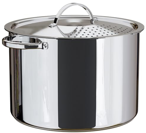 Pentola per pasta in acciaio inox con coperchio con colino bloccabile, grande capacità da 5,5 litri, torsione e blocco per un facile svuotamento e senza bisogno di scolapasta o inserto per colino,