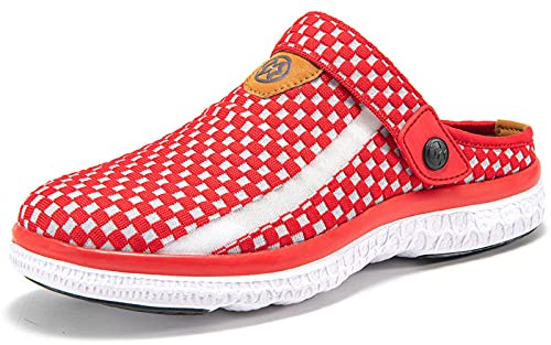Herrskor och mules sommartofflor slip-on strandsandaler trädgårdskläder inomhus utomhus vardagsskor, Röd, 36.5 EU