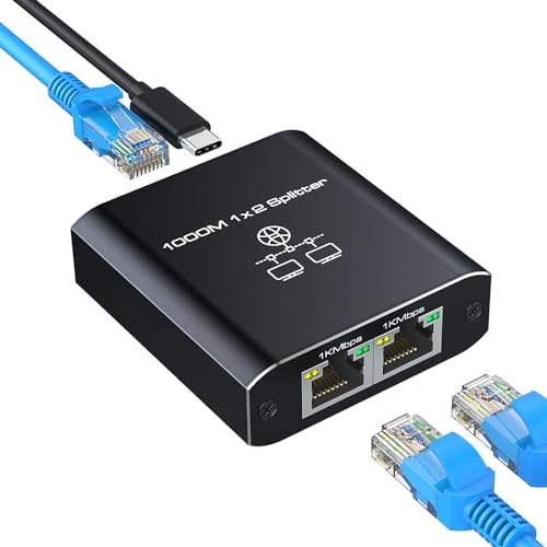 HRSDEIE Switch Ethernet 2 Porte 1000Mbps Switch di Rete RJ45 LAN 1 a 2 sdoppiatore di rete Gigabit Con Cavo USB 3.0 a Type-C Splitter Ethernet per Computer, HUB, Switch, Router,Set-top box, TV e altro