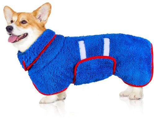 Hedgeink Super Soft Dog Robe and Towel - Quick Drying, Adjustable, After Bath Dog Clothes