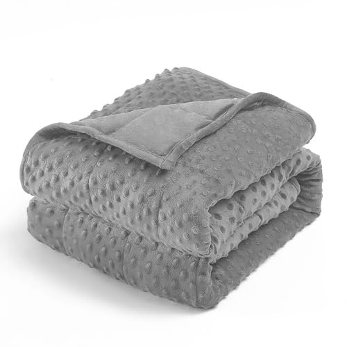 Wemore Minky Dot Weighted Blanket for Adults Twin Size 15 lbs, Soft Cozy Heavy Blanket for Stress Relief and Sleep Promotion, Breathable Blanket for All-Season with Glass Beads, Grey 48 x 72 inches
