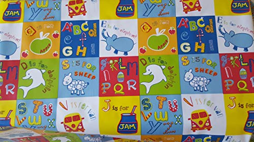Designers247 Childrens Kids ABC Animal Themed PVC Plastic Vinyl Table Cloth Red Blue Yellow Patchwork Cars Party (190cm x 140cm Rectangle 75 x 54 inches)