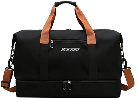 Reisetasche, Wochenendtasche, trocken und nass, getrennt, Sport, Turnbeutel für Damen und Herren, erweiterbar, wasserabweisend, Handgepäck, Krankenhaus-Tragetasche, Schwarz , Refer to description,